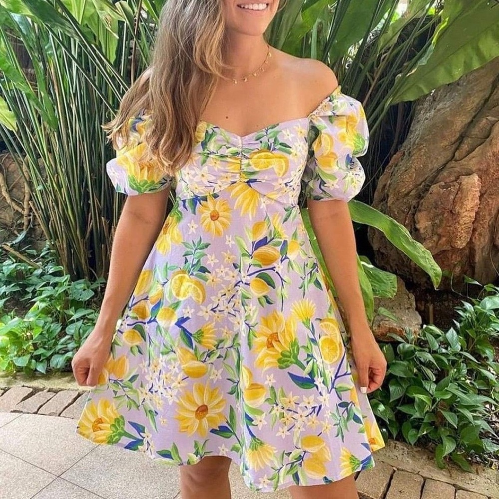 FARM Rio Yellow Floral Mini Dress